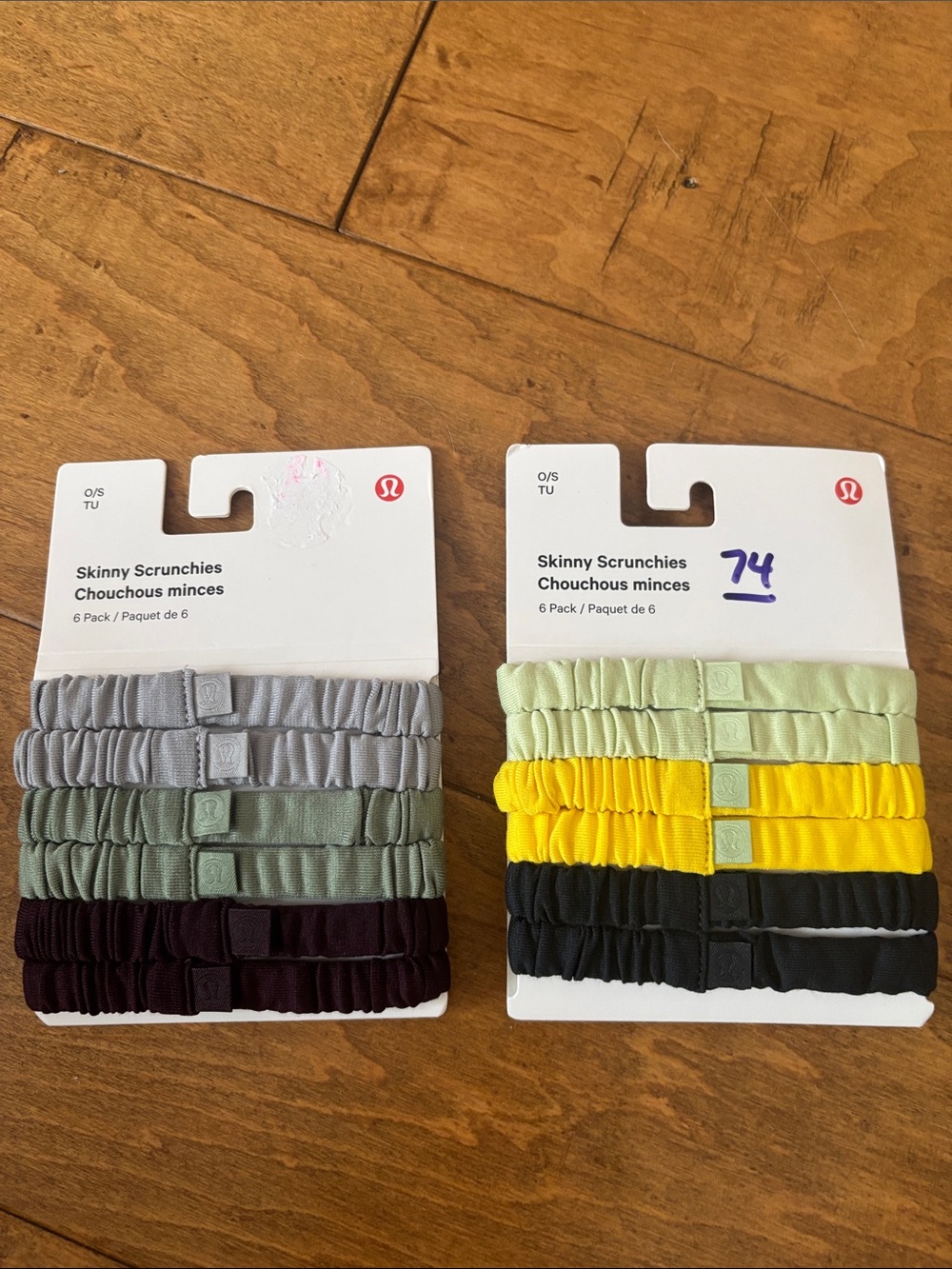 lululemon athletica Skinny Scrunchies 6-Pack in Light Green, Yellow, Black NWT